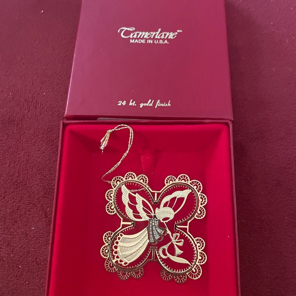 Vintage Tamerlane Winterlace Christmas Ornament 24k Plated Gold Angel 15239
